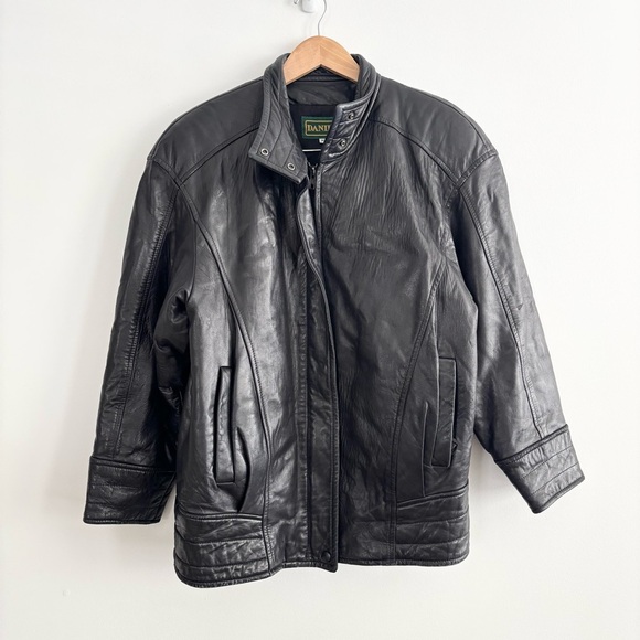 Vintage Danier Black Leather Bomber Moto Zip Up Jacket - Picture 4 of 16